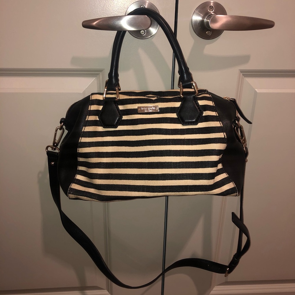 Kate Spade black and cream stripe crossbody